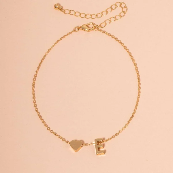Personalized Heart and Initials Custom Anklet 18K Gold